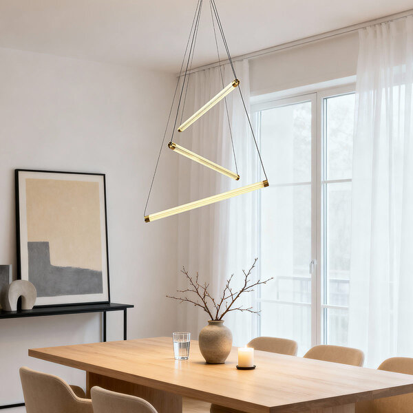 Design taklampa Noqta med 3 ljusstänger i guld mässing – triac dimbar