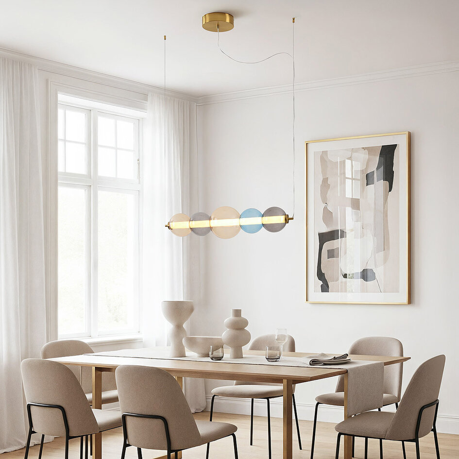 Designad pendellampa Movar med LED och färgade glaskulor - triac-dimbar