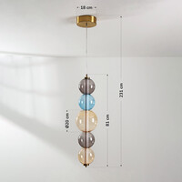 Designad pendellampa Movar med LED och färgade glaskulor - triac-dimbar