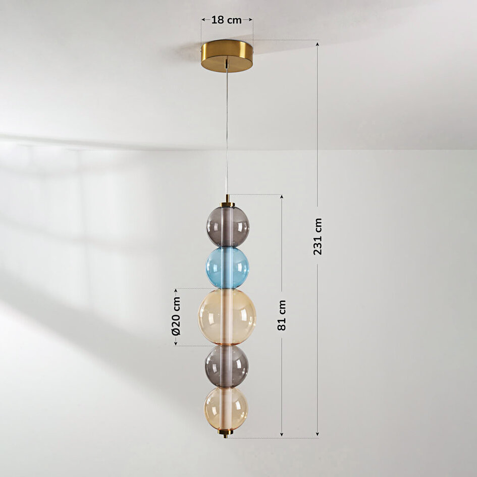 Designad pendellampa Movar med LED och färgade glaskulor - triac-dimbar