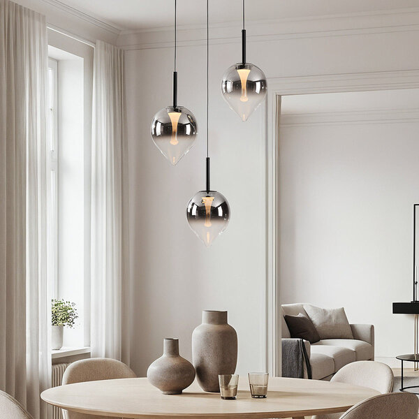 3-ljus taklampa Drop med rökfärgat glas och integrerad LED, 3-stegs dimbar