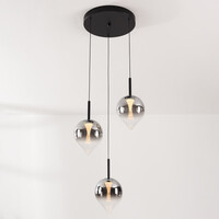 Pendellampa Drop med tre lampor, rökfärgat glas och integrerad LED, 3-stegs dimbar