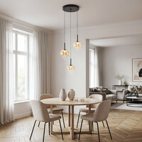 Modern pendellampa Drop med amberfärgat glas och integrerad LED, 3-stegs dimbar
