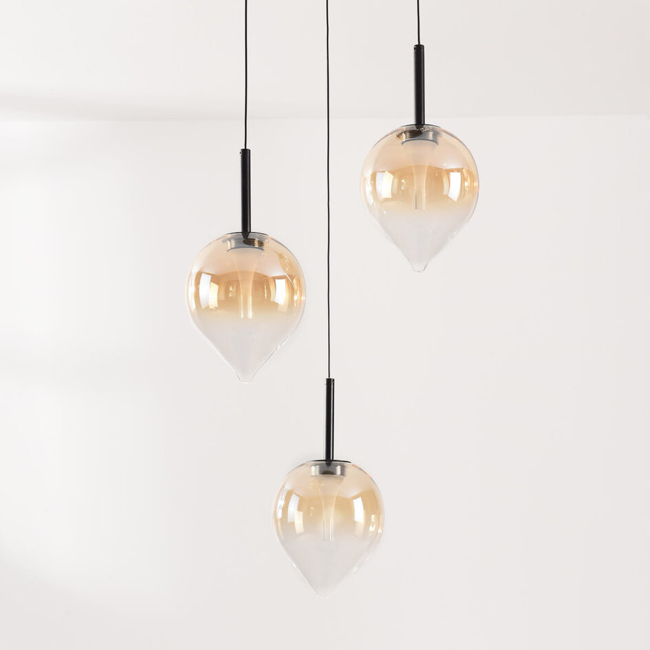 Modern pendellampa Drop med amberfärgat glas och integrerad LED, 3-stegs dimbar