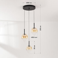 Modern pendellampa Drop med amberfärgat glas och integrerad LED, 3-stegs dimbar