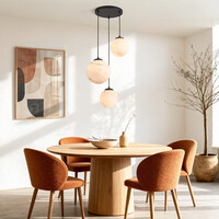 Designad pendellampa Marbelle med tre lampor i svart med marmorerat glas