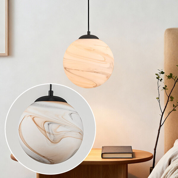 1-ljus taklampa Marbelle svart med marmorerat glas