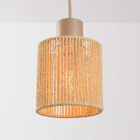 Pendellampa Carrizo med tre lampor - beige med vävt rep