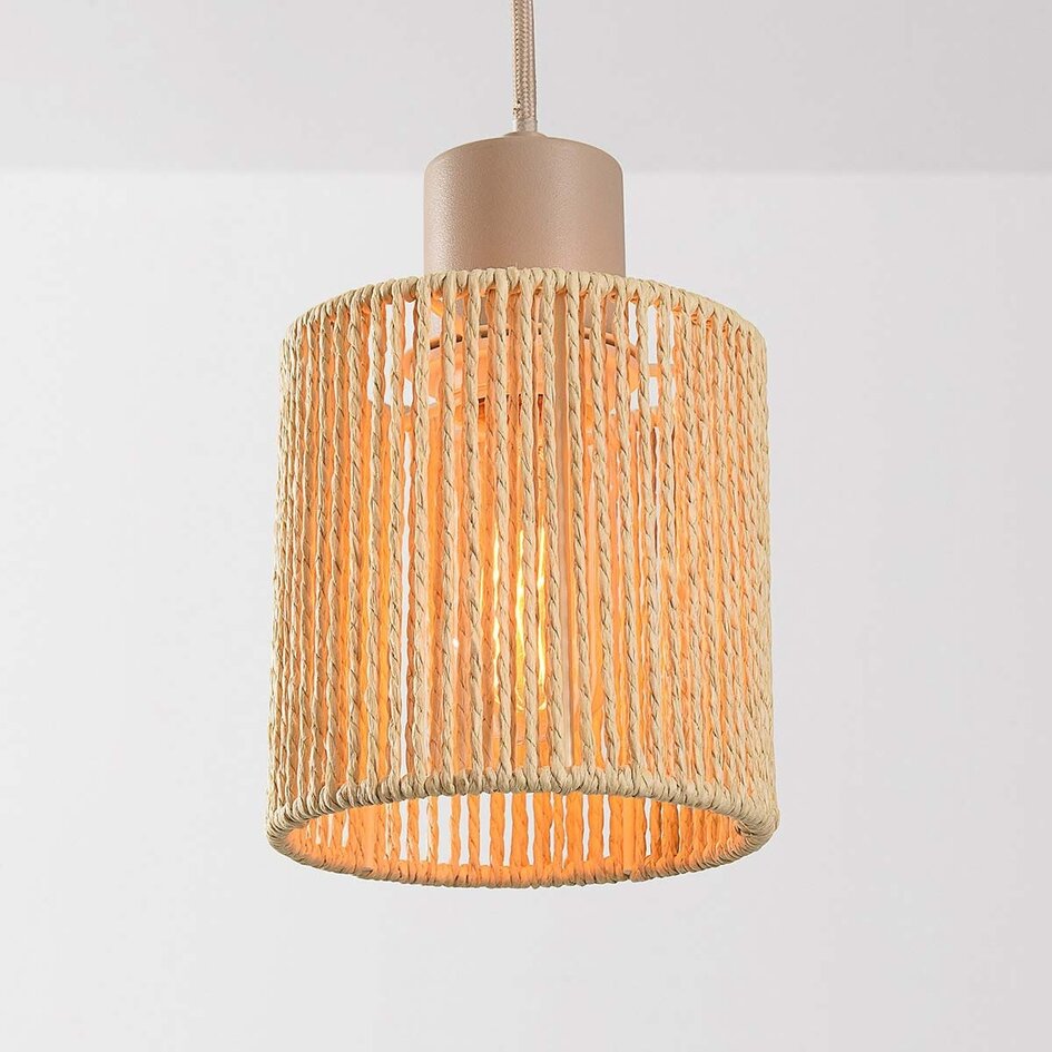 Pendellampa Carrizo med tre lampor - beige med vävt rep