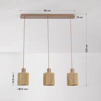 Pendellampa Carrizo med tre lampor - beige med vävt rep