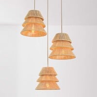 Boho-pendellampa Tula - naturella skärmar av vävt rep