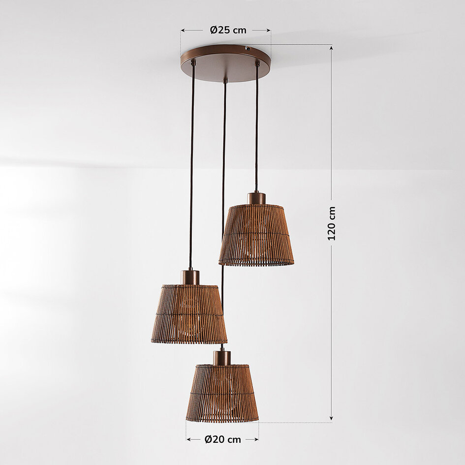 Design taklampa Tami 3-ljus med naturlig bambu och varm brons