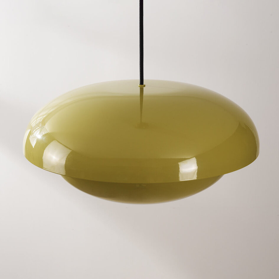 Retro-pendellampa Orbia i blank khakigrön