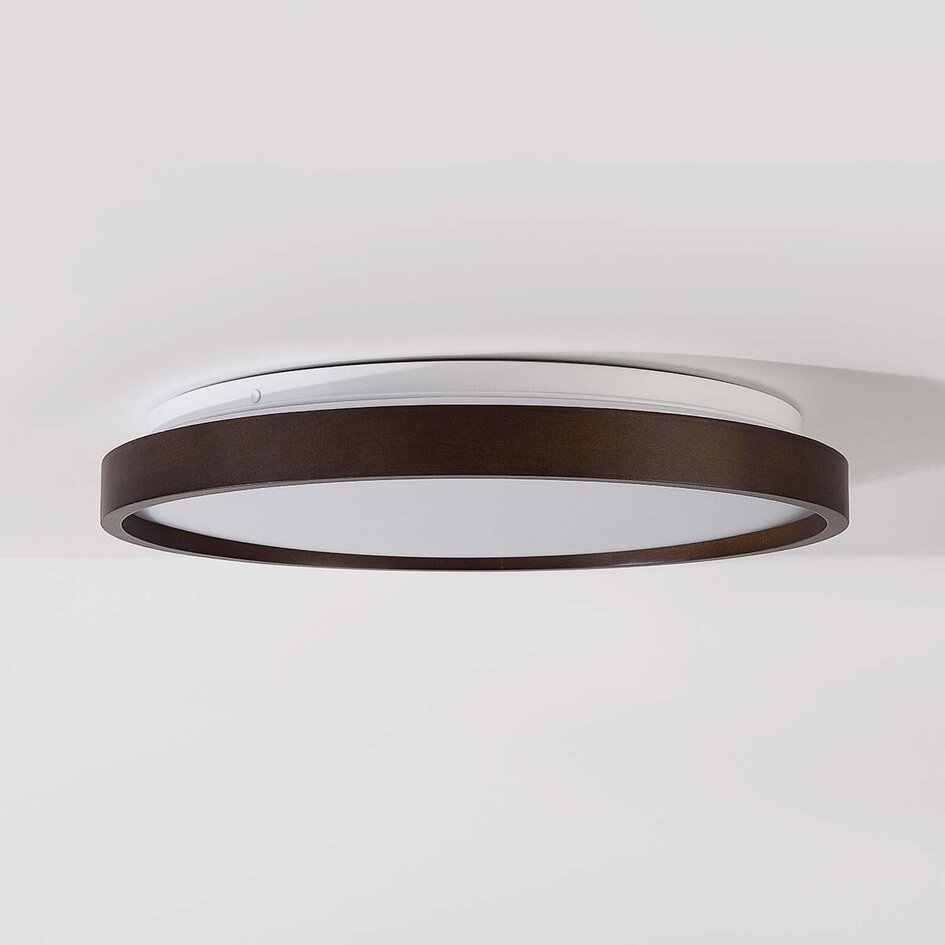 Taklampa Nerio Ø39,5 cm - valnötsutseende, 3-stegs dimbar