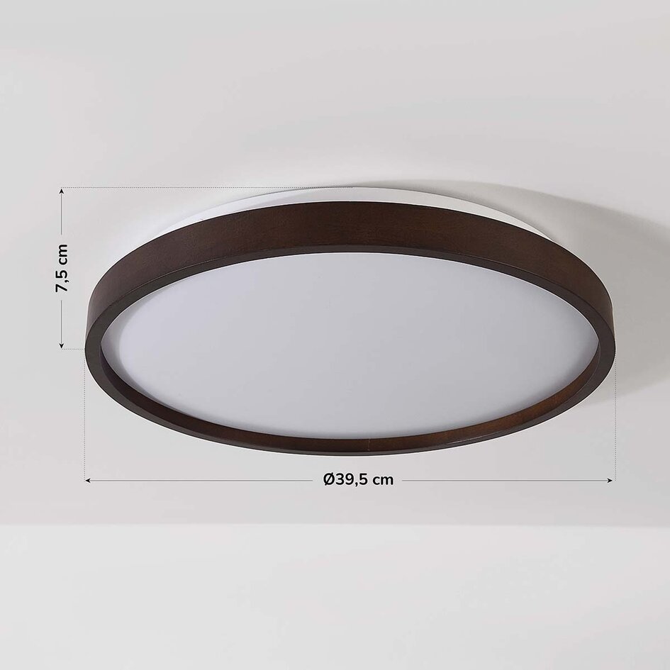 Taklampa Nerio Ø39,5 cm - valnötsutseende, 3-stegs dimbar