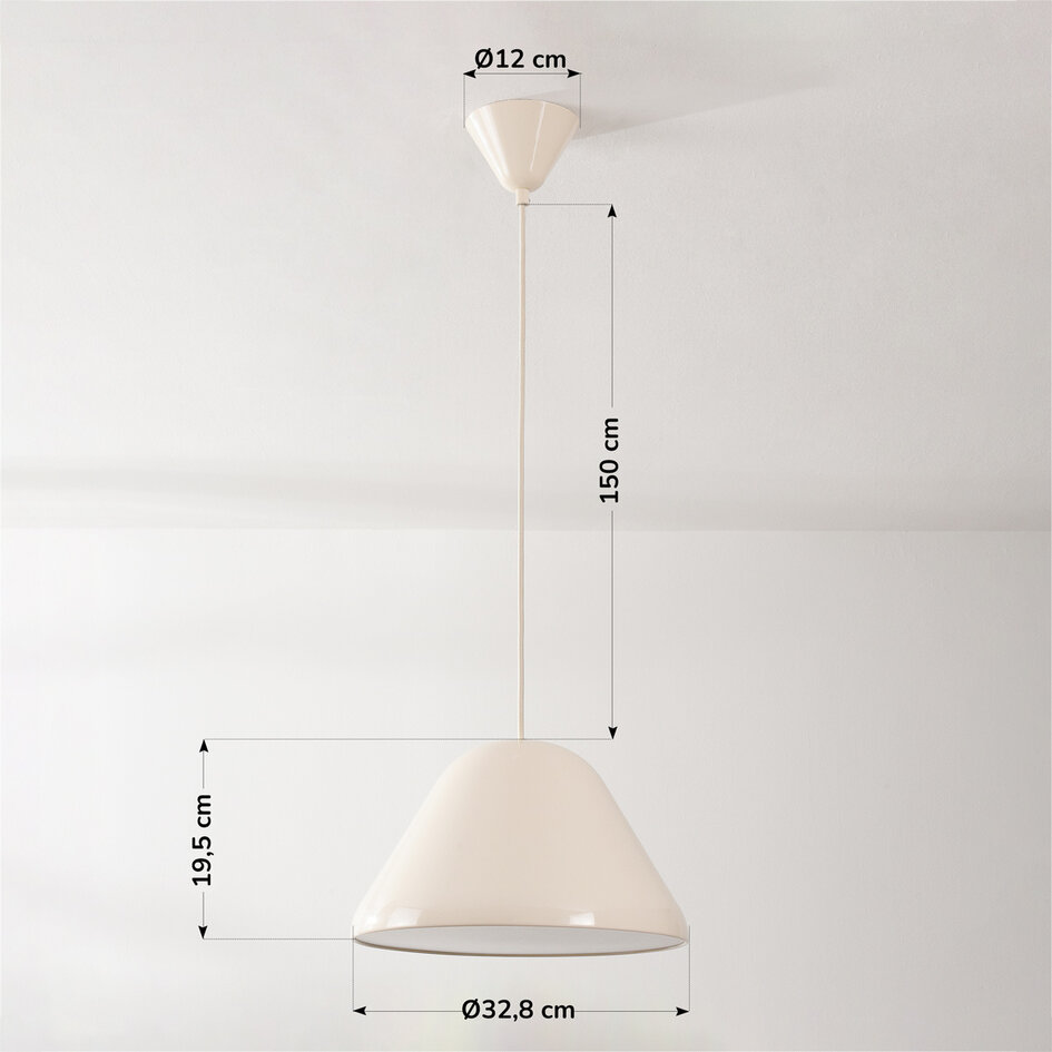 Pendellampa Calyx i blank ljusbeige med vit insida