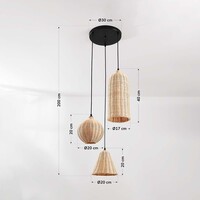 Boho-pendellampa Misu i rotting med tre naturliga skärmar