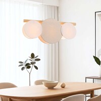 3-ljus modern taklampa Zenna – naturligt linne med trä och vita accenter