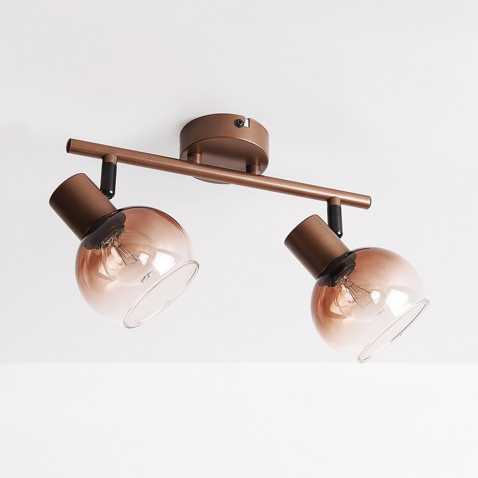 Vridbar taklampa Phiene med 2 lampor - brunt ombréglas