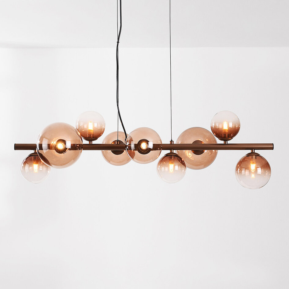 Pendellampa Ennea med nio lampor - brunt ombréglas