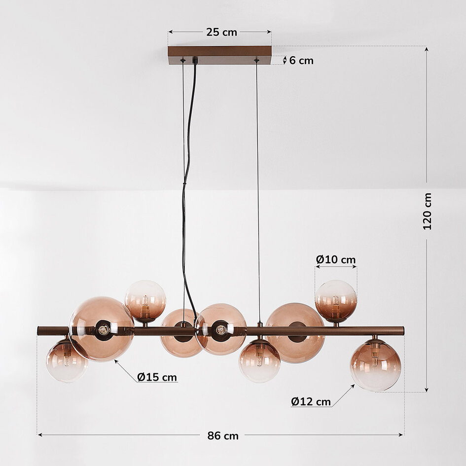 Pendellampa Ennea med nio lampor - brunt ombréglas