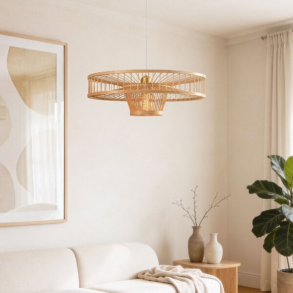 Designad pendellampa Solara - öppen bambudesign