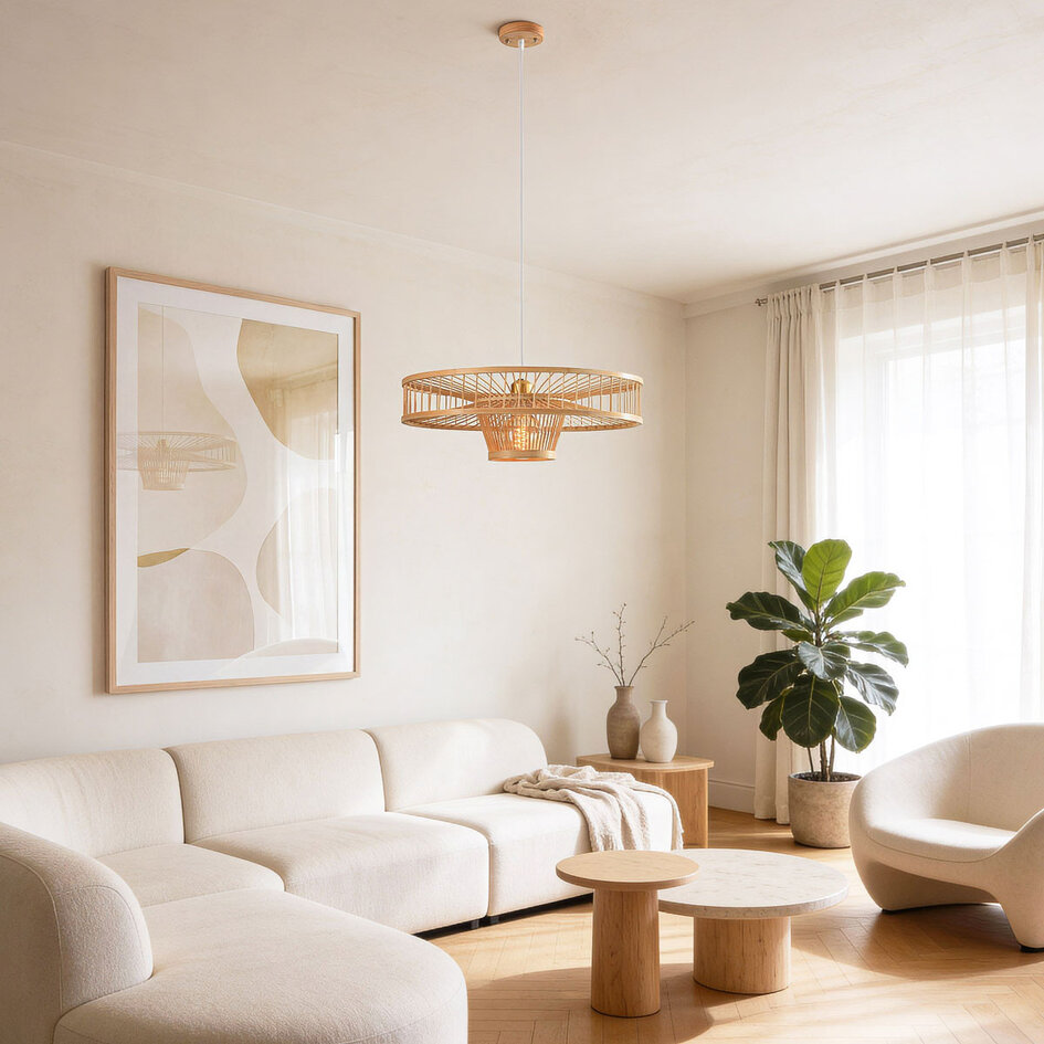 Designad pendellampa Solara - öppen bambudesign