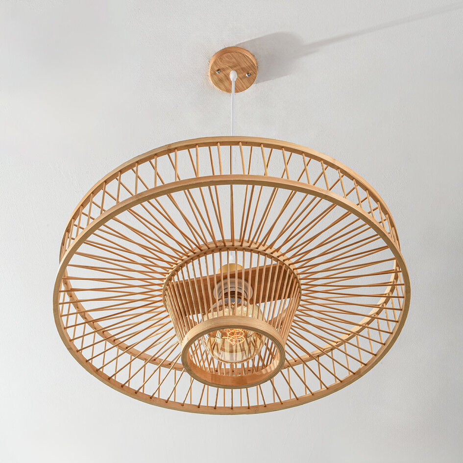 Designad pendellampa Solara - öppen bambudesign