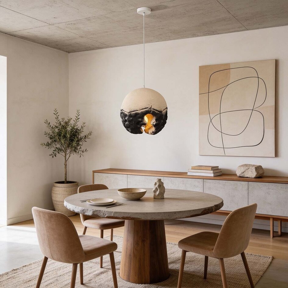 Wabi sabi-pendellampa Crate - sandbeige och svart