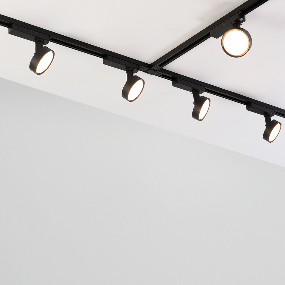 Set med 1-fas skensystem på 3 meter och Colle-spotlights, svart 3000K