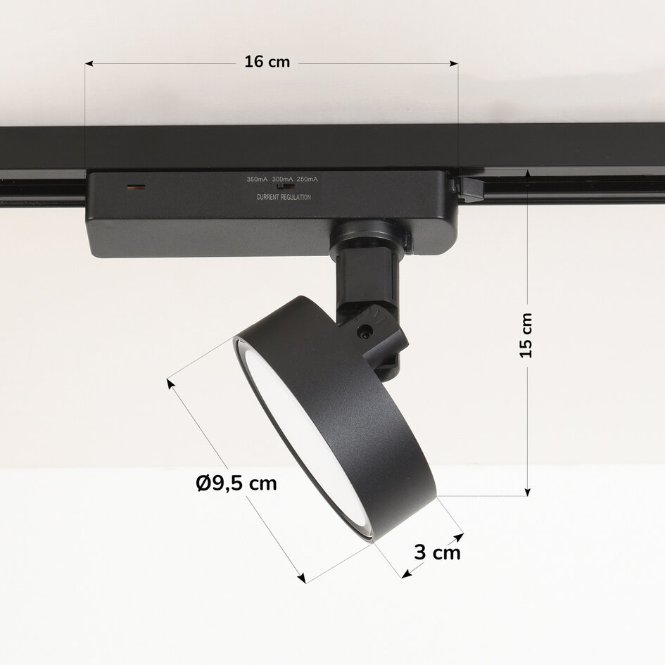 Set med 1-fas skensystem på 3 meter och Colle-spotlights, svart 3000K