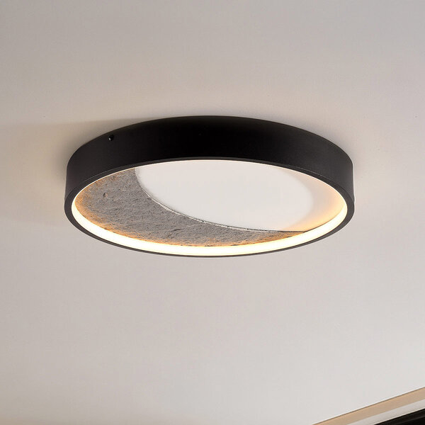 Taklampa Cercul Ø40 cm med svart, grått och vitt steneffekt och 3-stegs dimbar