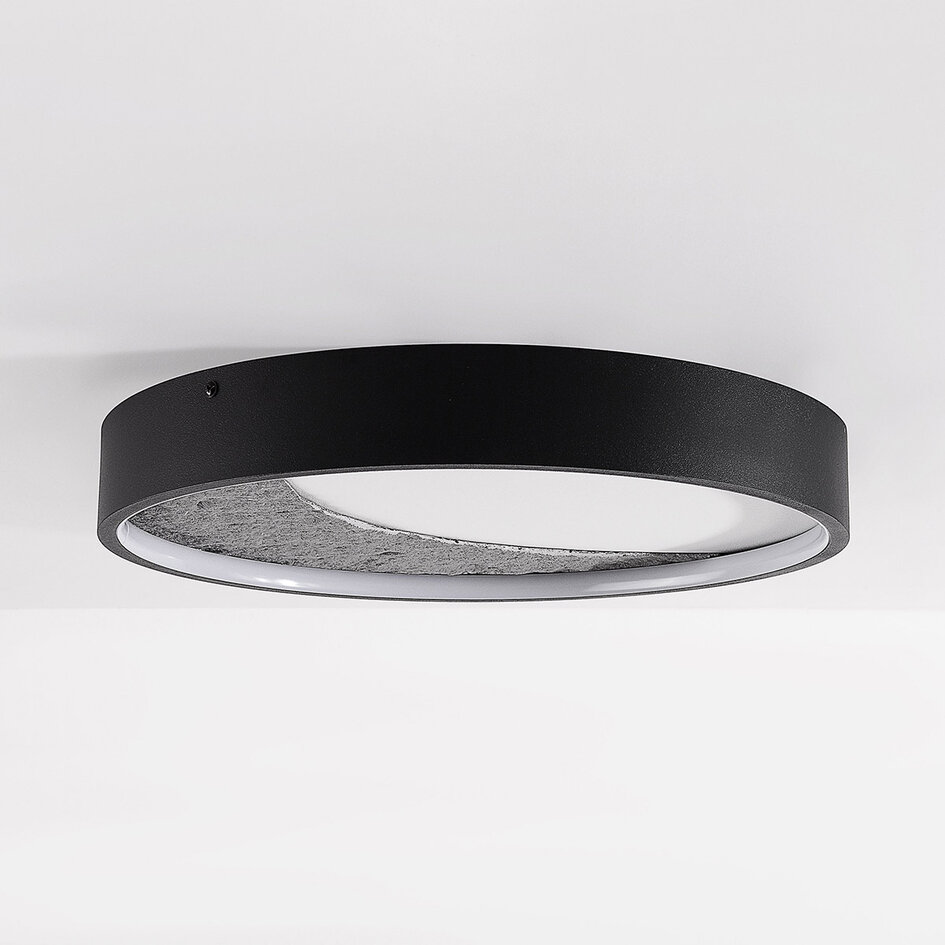 Taklampa Cercul Ø40 cm med svart, grått och vitt steneffekt och 3-stegs dimbar