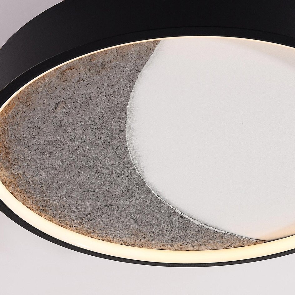 Taklampa Cercul Ø40 cm med svart, grått och vitt steneffekt och 3-stegs dimbar
