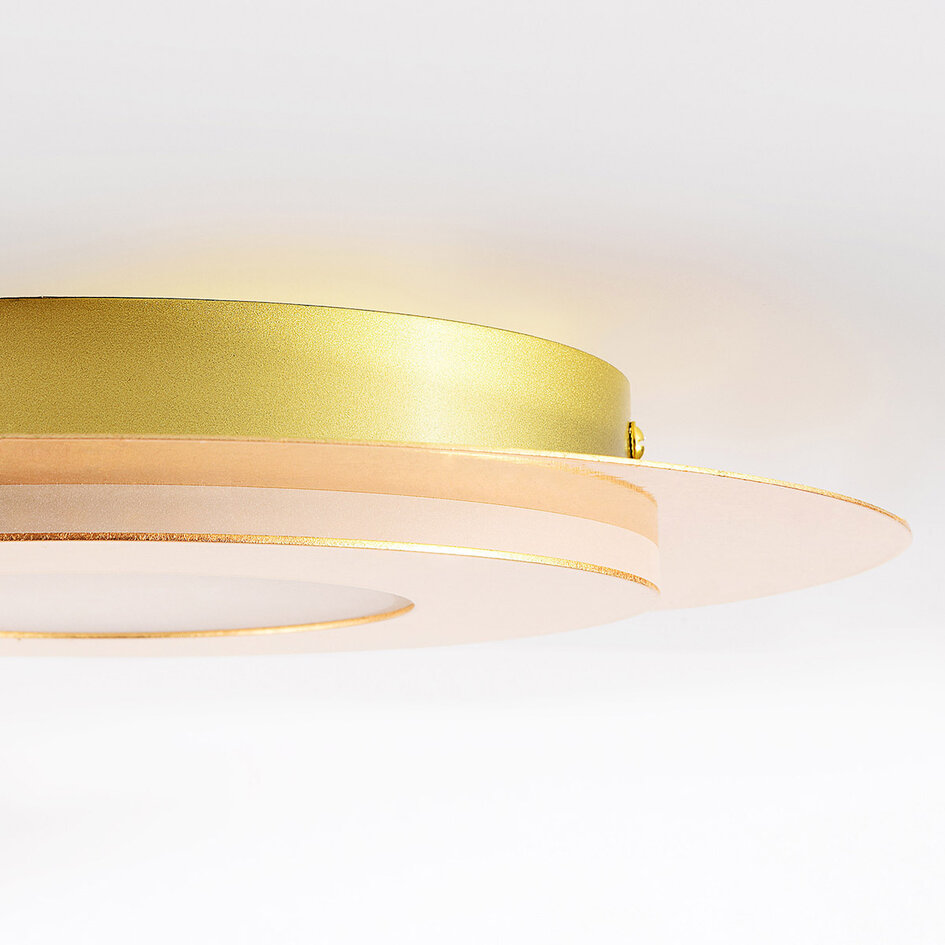 Taklampa Cercyl Ø30 cm med bladguldseffekt och 3-stegs dimbara LED