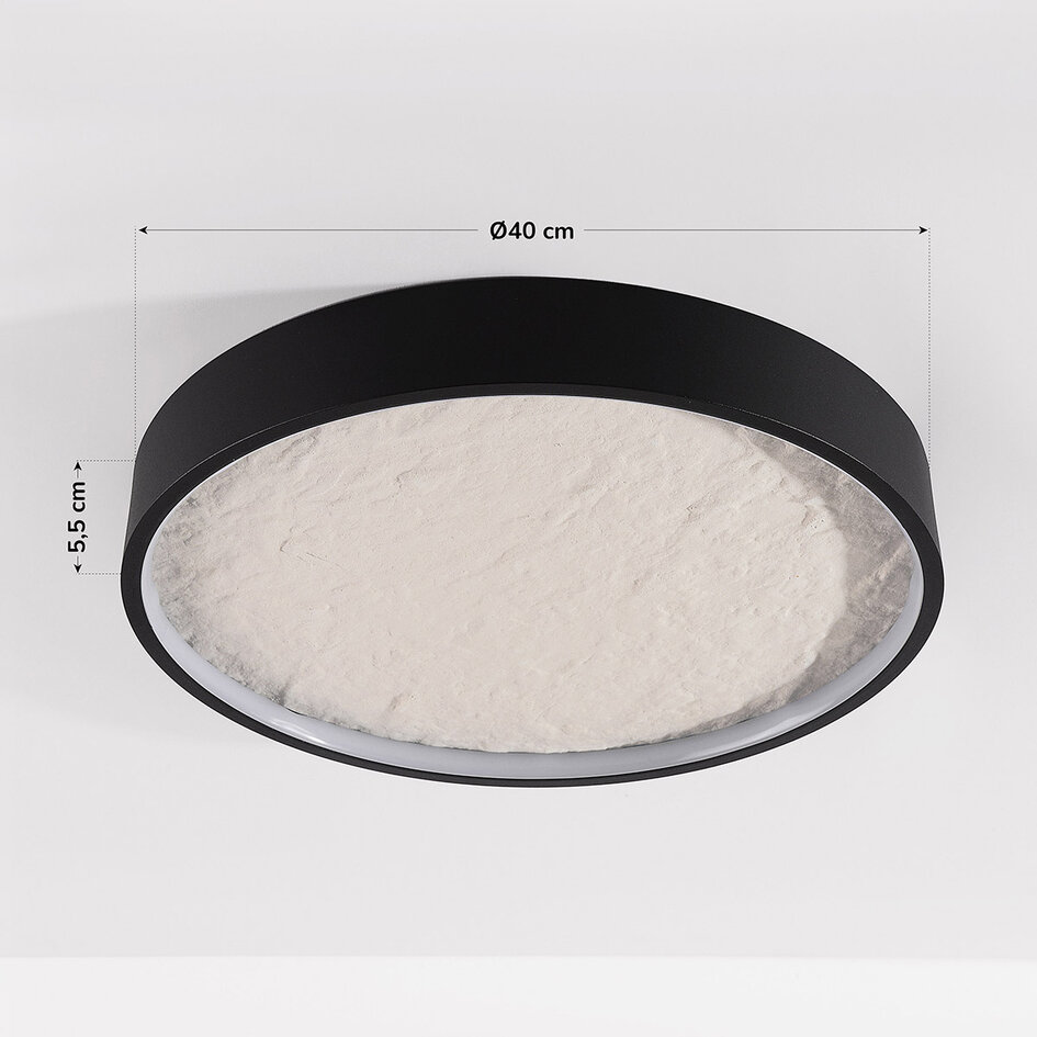 Taklampa Cercul Ø40 cm svart med benvitt steneffekt och 3-stegs dimbar