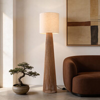 Golvlampa Papira med brun linneskärm