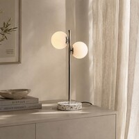 Bordslampa Pallon med två lampor och mjölkvitt glas - marmorlook