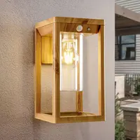 Solcellsdriven utomhusvägglampa Lumi med sensor - träutseende