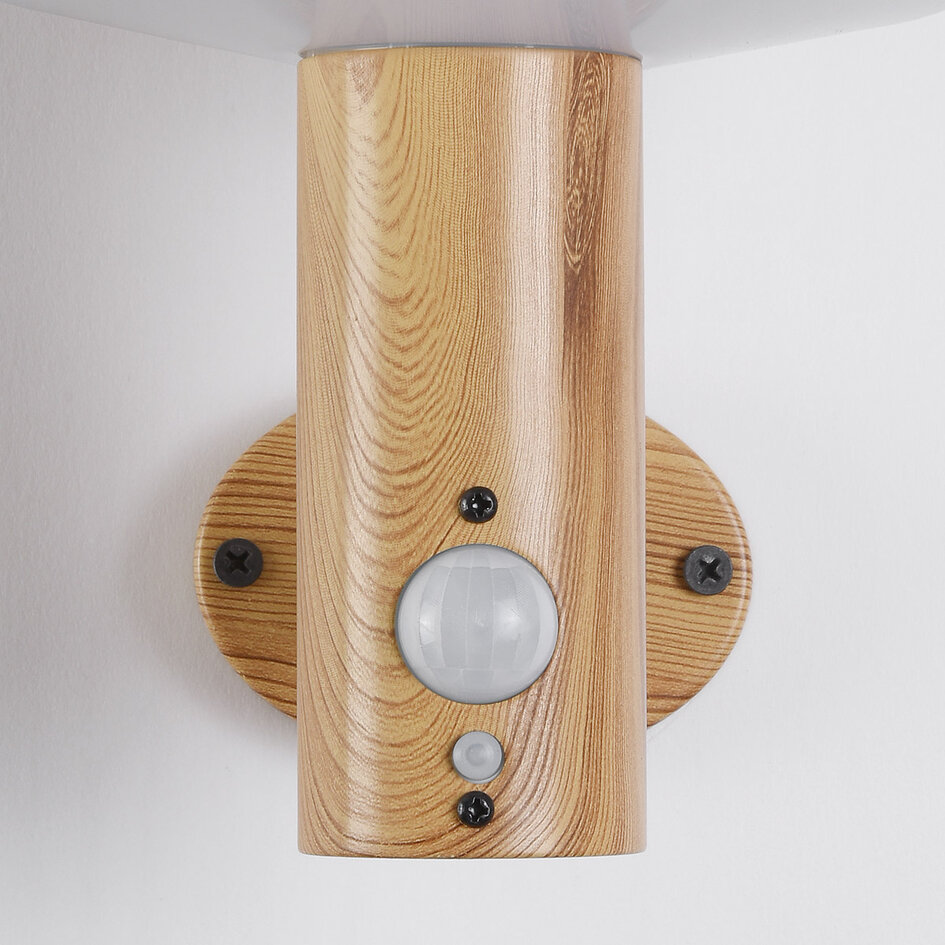 Solcellsdriven utomhusvägglampa Dimmy med sensor - träutseende