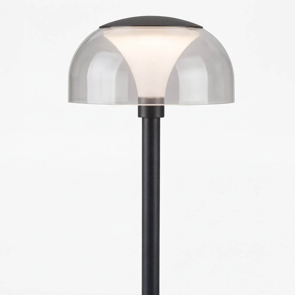 Svart stående utomhuslampa Joaz med transparent kupa - Utrustad med integrerad LED