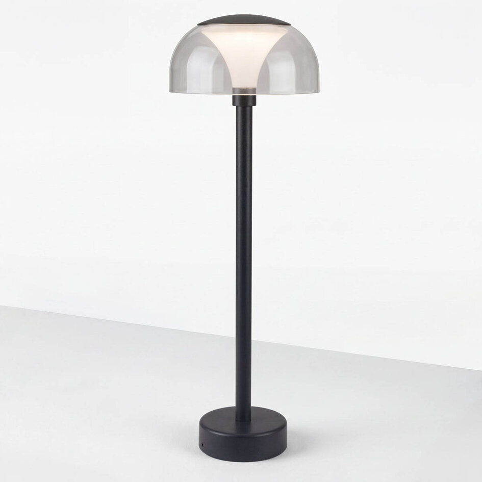 Svart stående utomhuslampa Joaz med transparent kupa - Utrustad med integrerad LED
