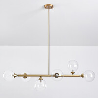 Pendellampa Aster med sex lampor - guld med transparenta glaskulor