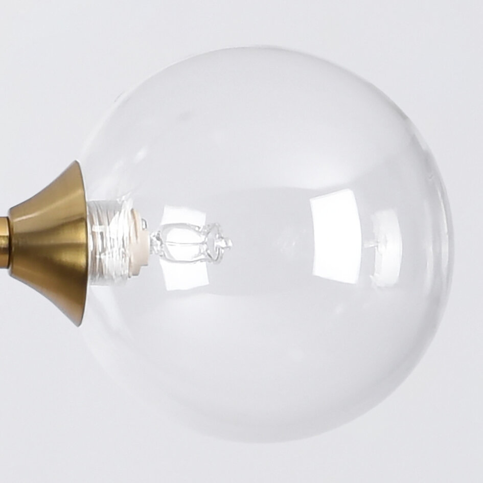 Pendellampa Aster med sex lampor - guld med transparenta glaskulor