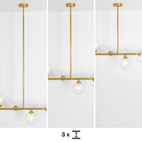 Pendellampa Aster med sex lampor - guld med transparenta glaskulor