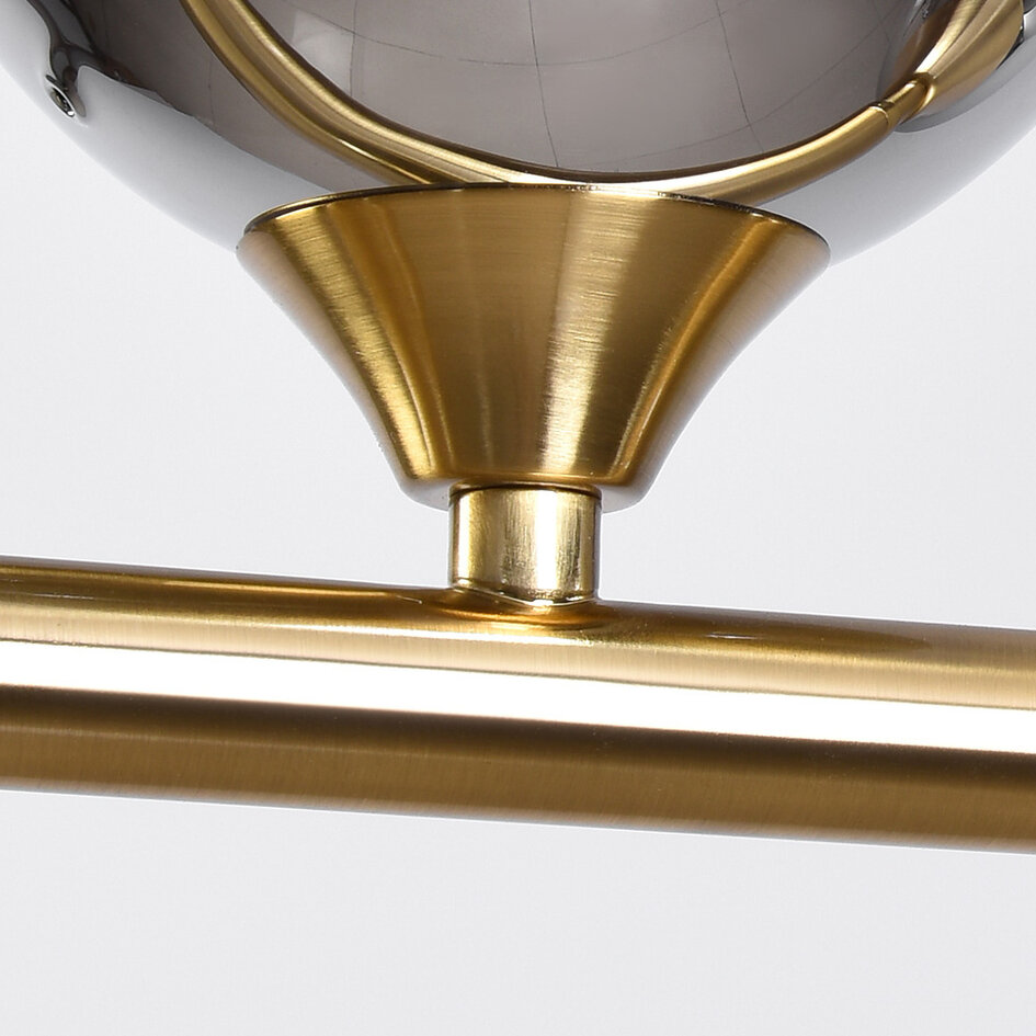 Pendellampa Aster med sex lampor - guld med rökfärgat glas och spegeleffekt