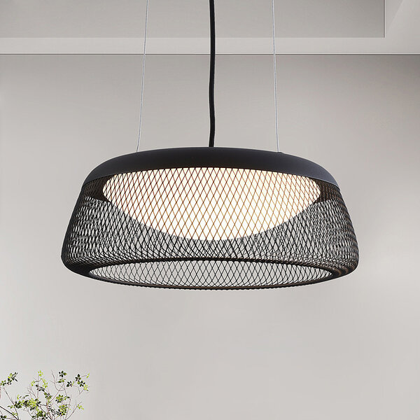 Dimbar pendellampa Milani - svart med öppen skärm och integrerad LED