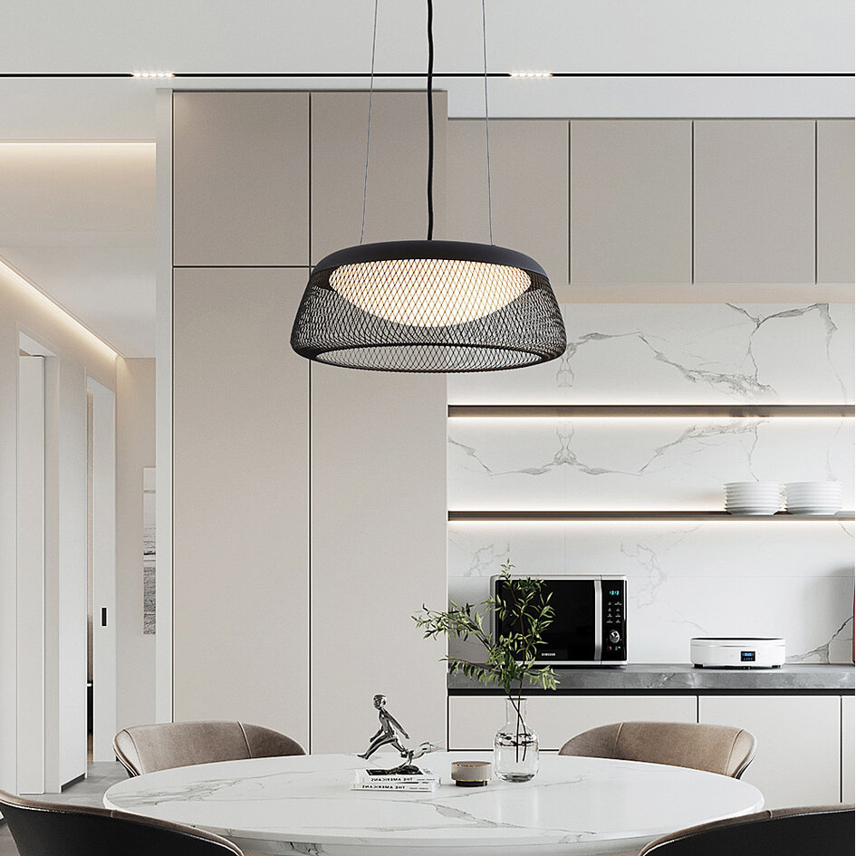Dimbar pendellampa Milani - svart med öppen skärm och integrerad LED