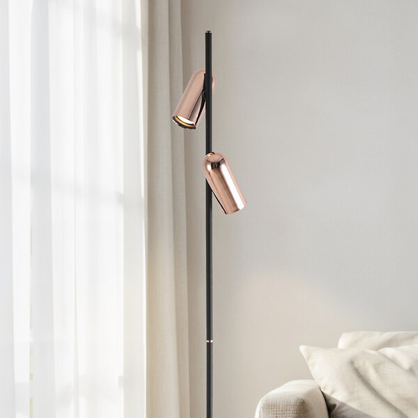 Svart golvlampa Kisho med 2 spotlights - gulddetaljer