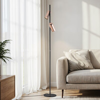 Golvlampa Kisho med 2 spotlights i svart med gulddetaljer